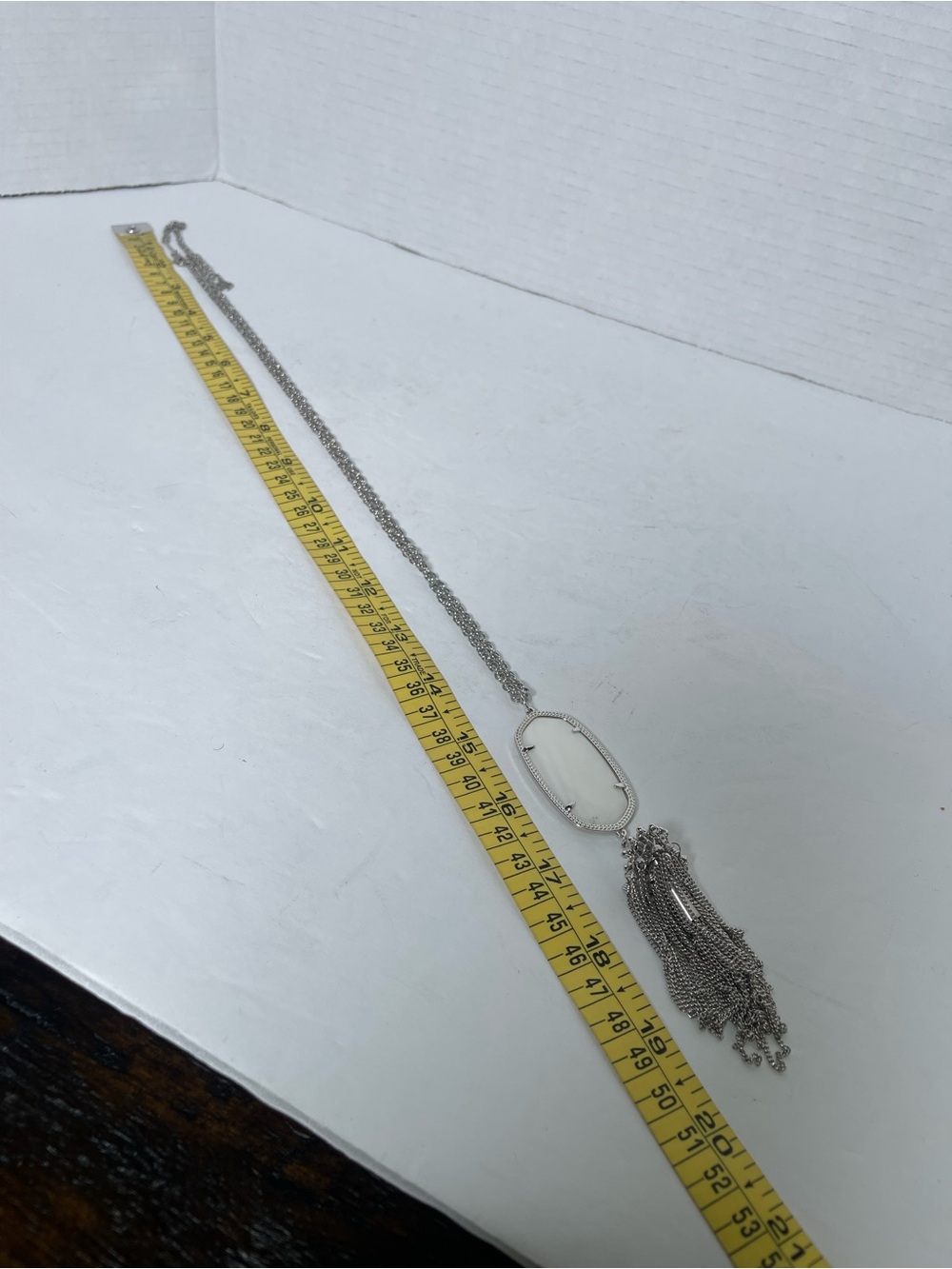 Kendra‎ Scott Rayne Silver White Stone Tassel Long Pendant Necklace - Picture 4 of 4